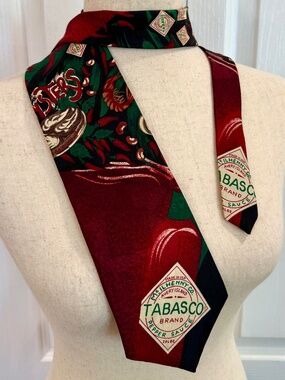 Vintage Men's 100% Silk Tie, Tabasco Sauce & Oysters, Vibrant & Fun by Tabasco